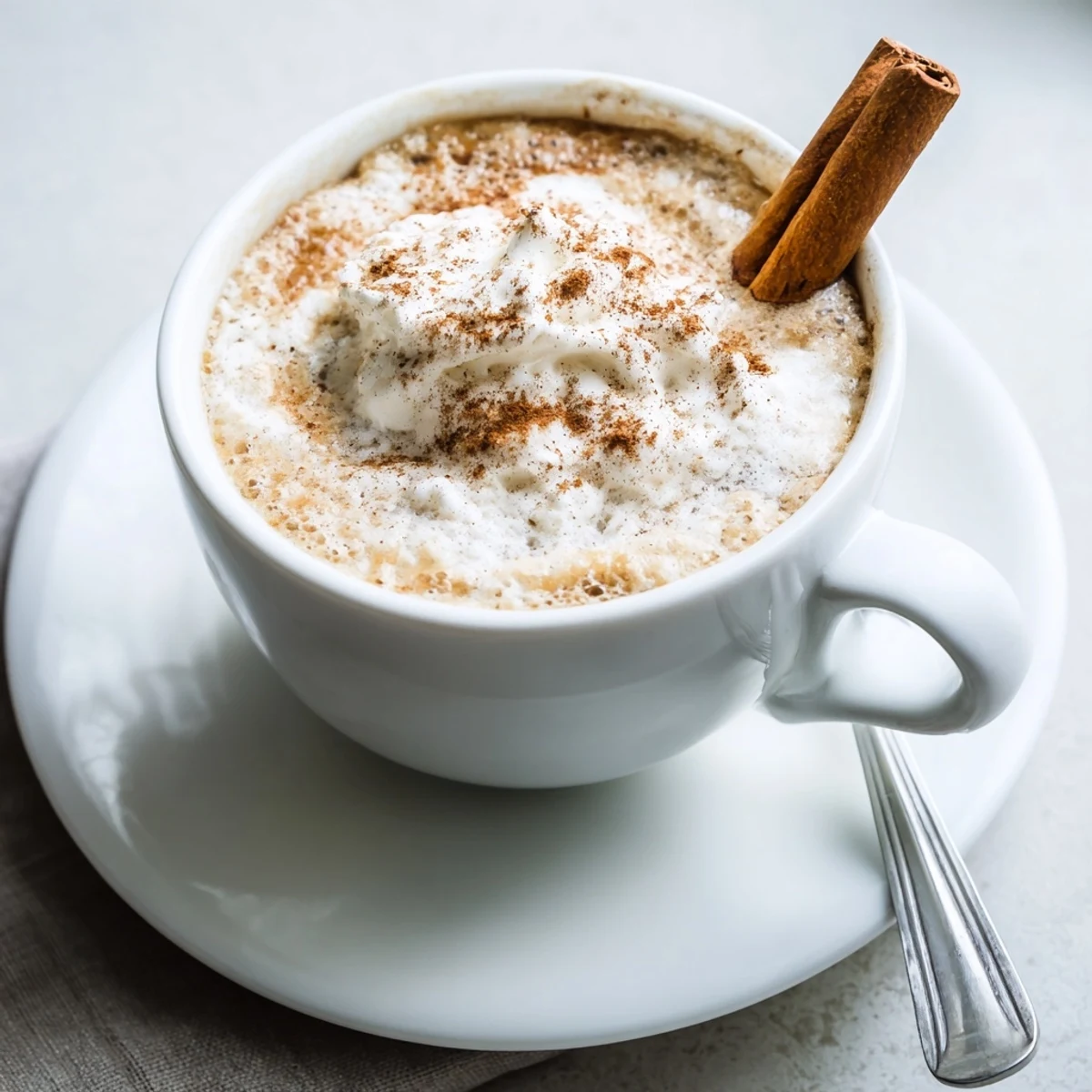 Two Cozy Winter Lattes topped with whipped cream and cinnamon dusting