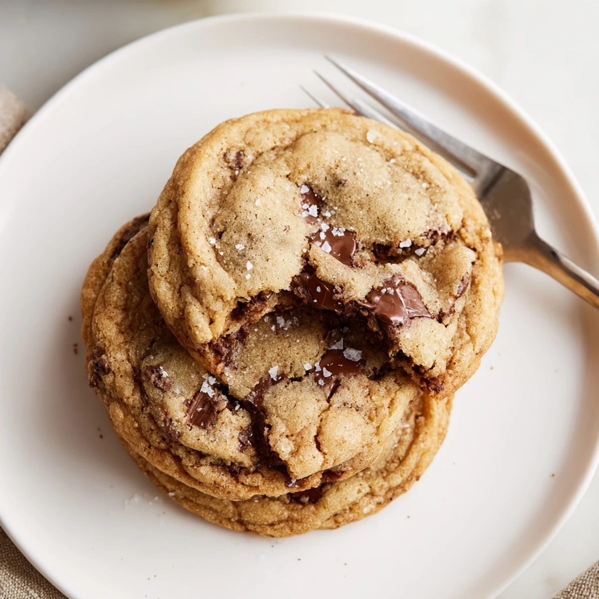 Fresh baked Brown Butter Chocolate Chip Cookies Recipe with nutty aroma and flaky salt.
