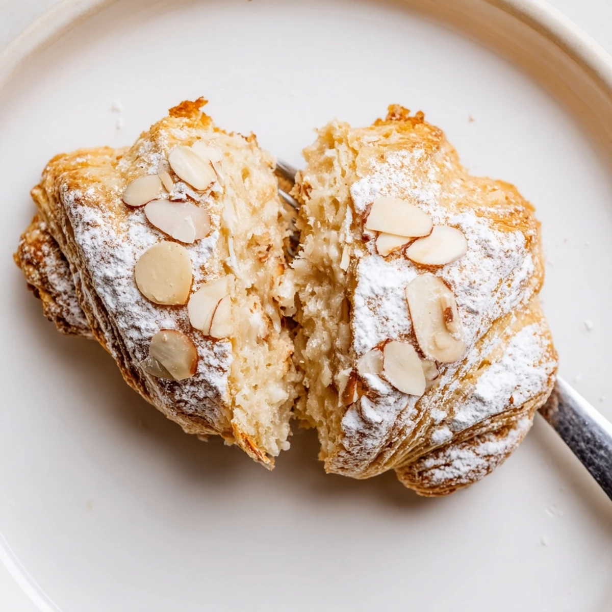 Almond Croissant Cookies resting on wire rack, flaky interior, perfect with coffee