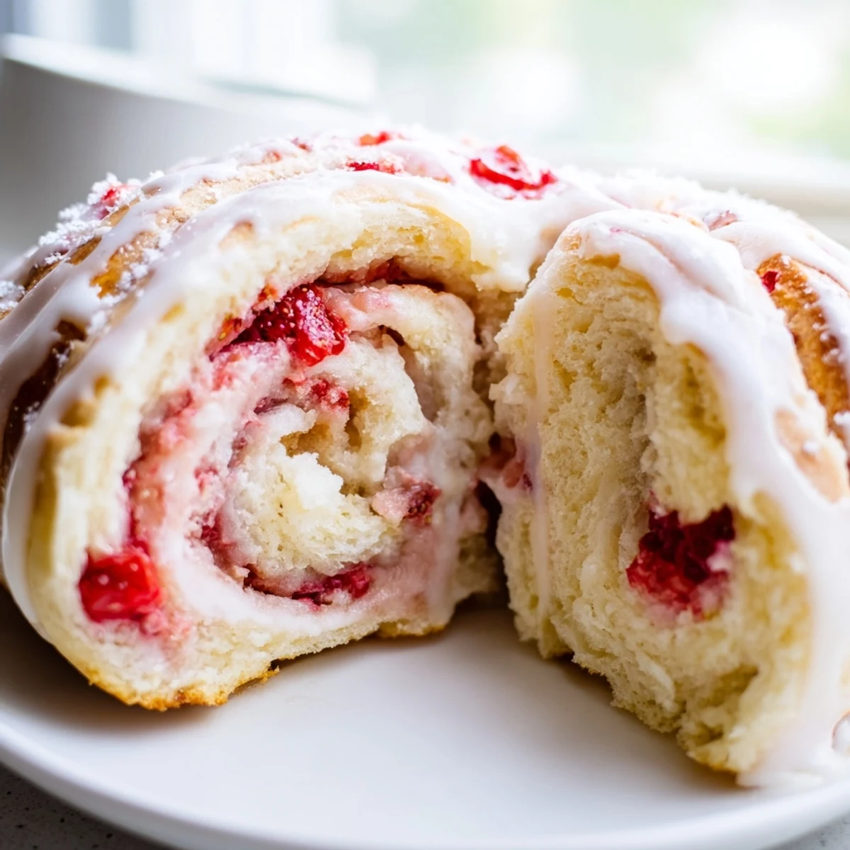 Soft pillowy strawberry cheesecake rolls swirled with creamy filling and fresh juicy berries