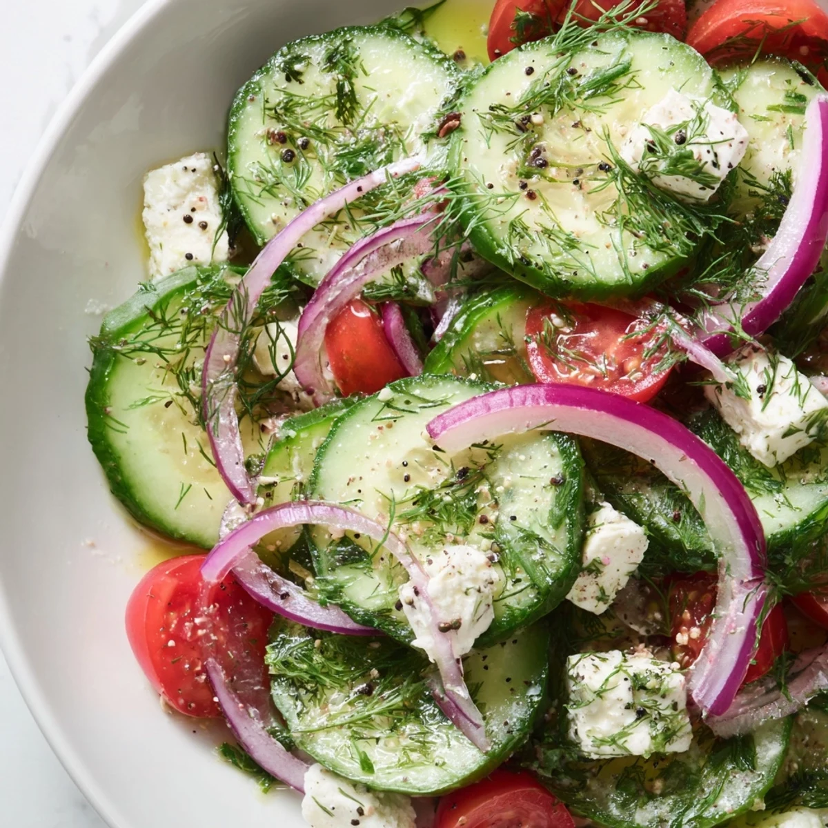 Crumbled feta tops crisp cucumber slices and fresh herbs in this bright salad