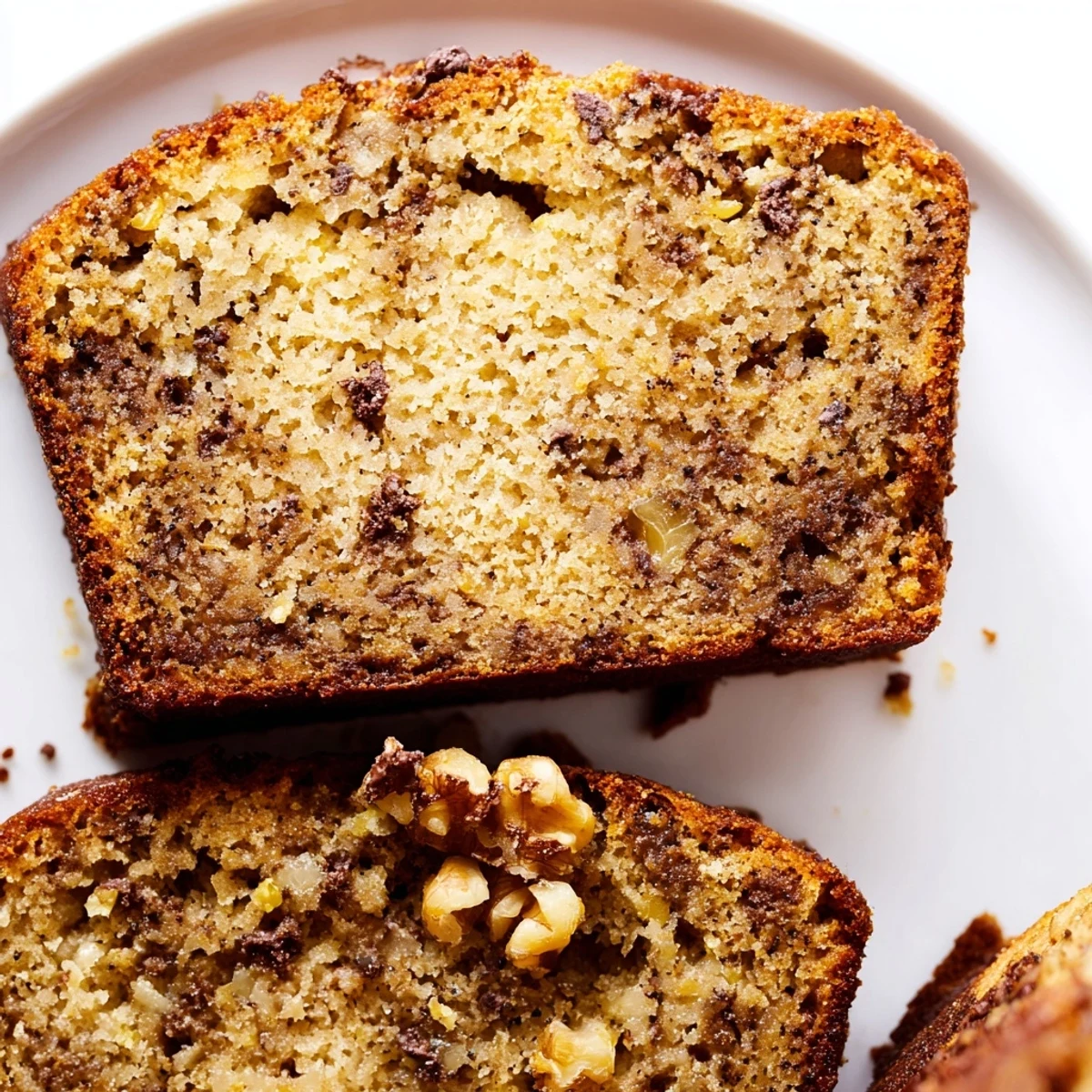 Moist banana cake fresh from the oven on a rustic wooden cutting board