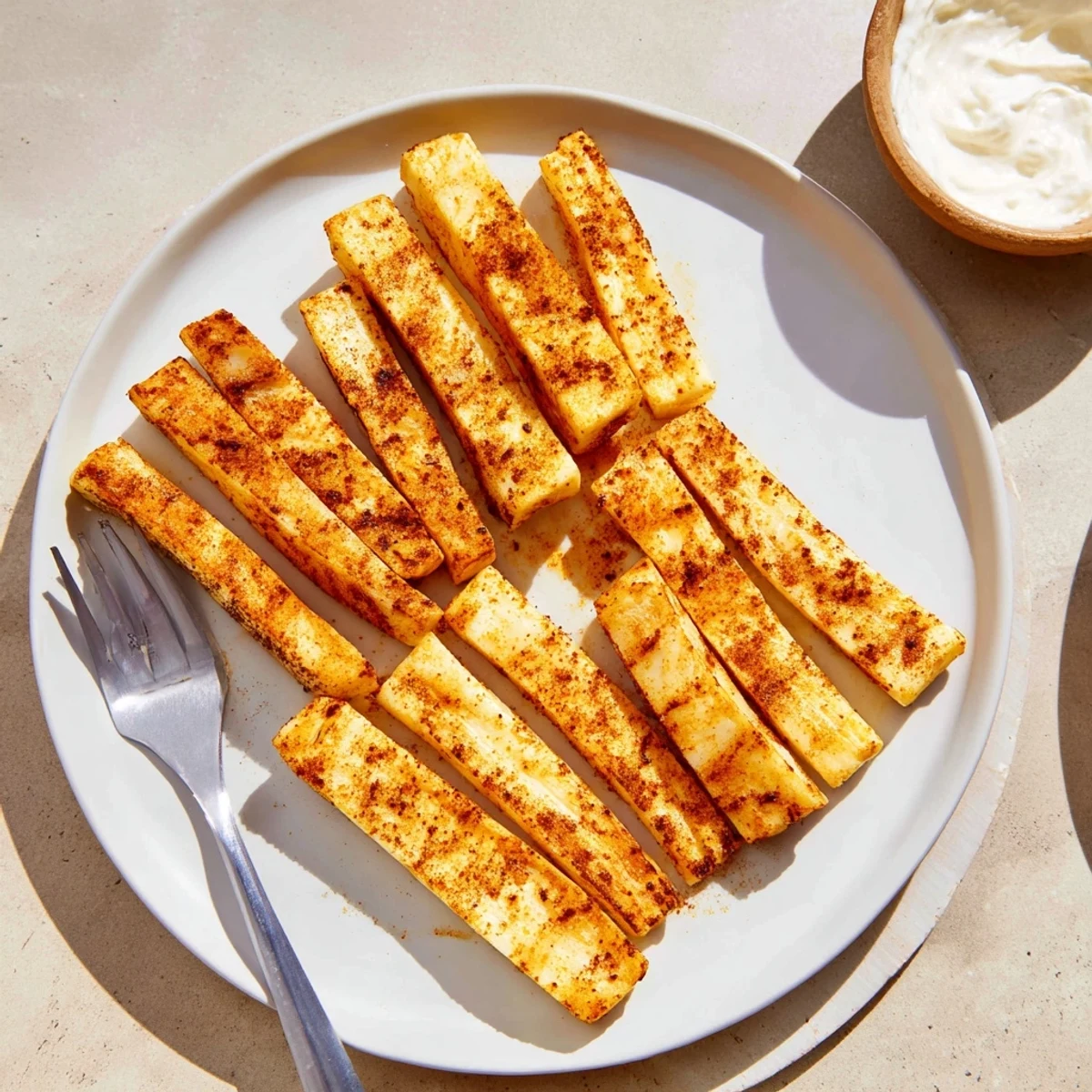Crispy baked cottage cheese fries seasoned with smoked paprika served hot from the oven