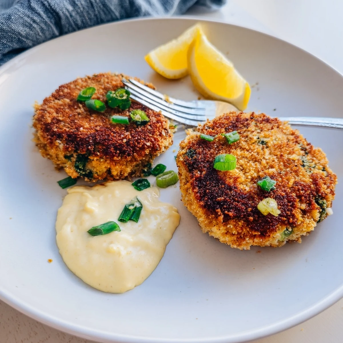 Crispy lemon garlic Alaska salmon cakes topped with a generous swirl of tangy aioli