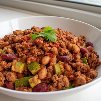 Thick hearty diabetic chili loaded with tender turkey beans and rich spices